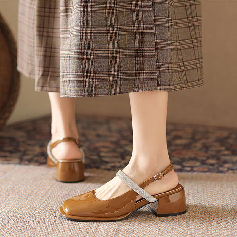 Diamond Sandals Thick Heel Square Head Classic
