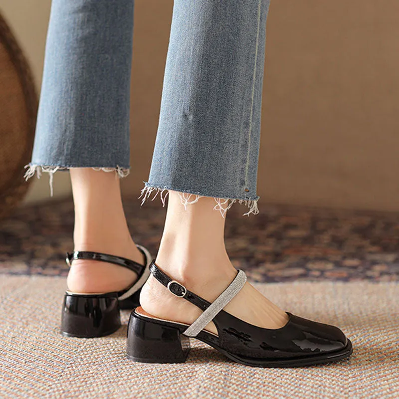 Diamond Sandals Thick Heel Square Head Classic