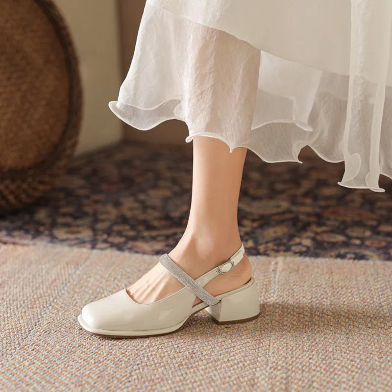 Diamond Sandals Thick Heel Square Head Classic