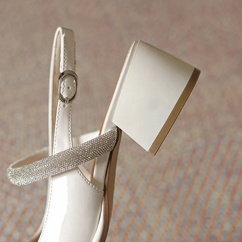 Diamond Sandals Thick Heel Square Head Classic
