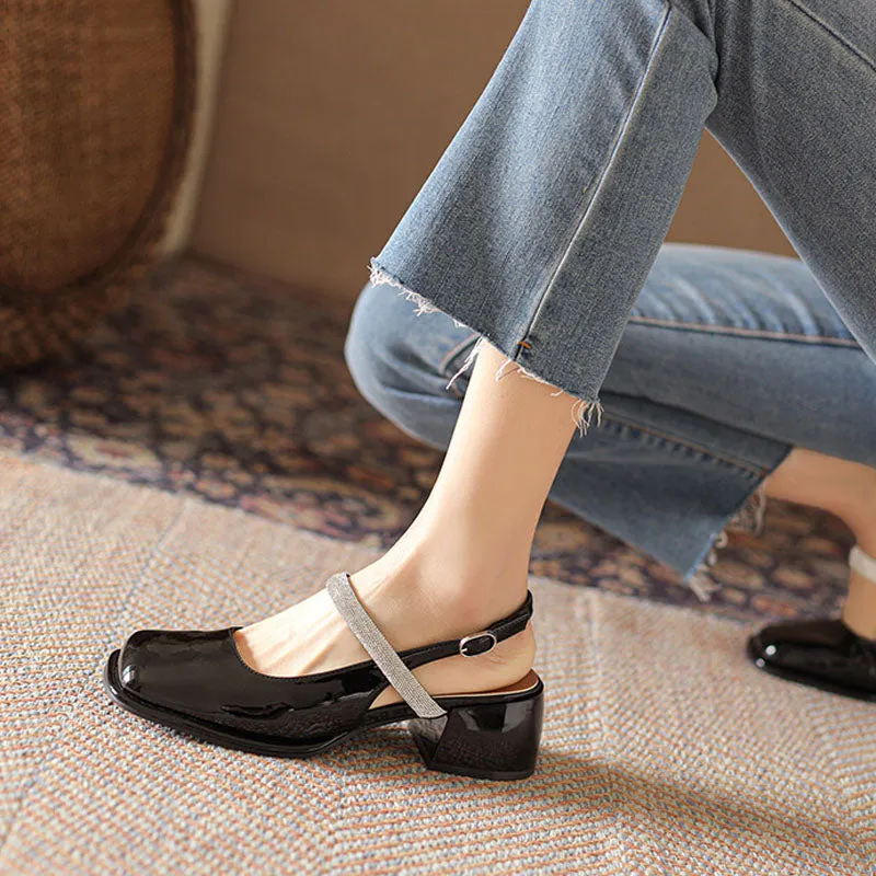 Diamond Sandals Thick Heel Square Head Classic