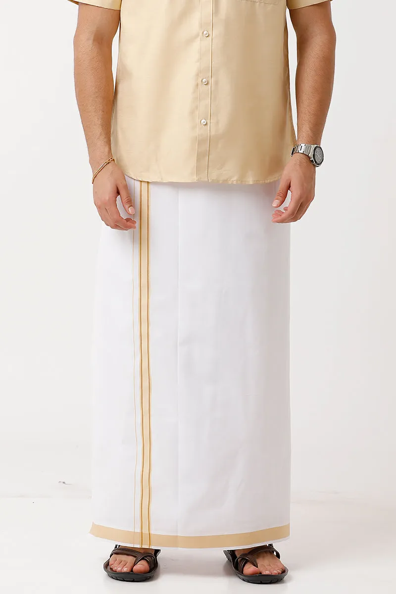 Divine - Flaxen Sandal Cotton Blend Single Layered Dhoti With Fancy Border For Men | Uathayam