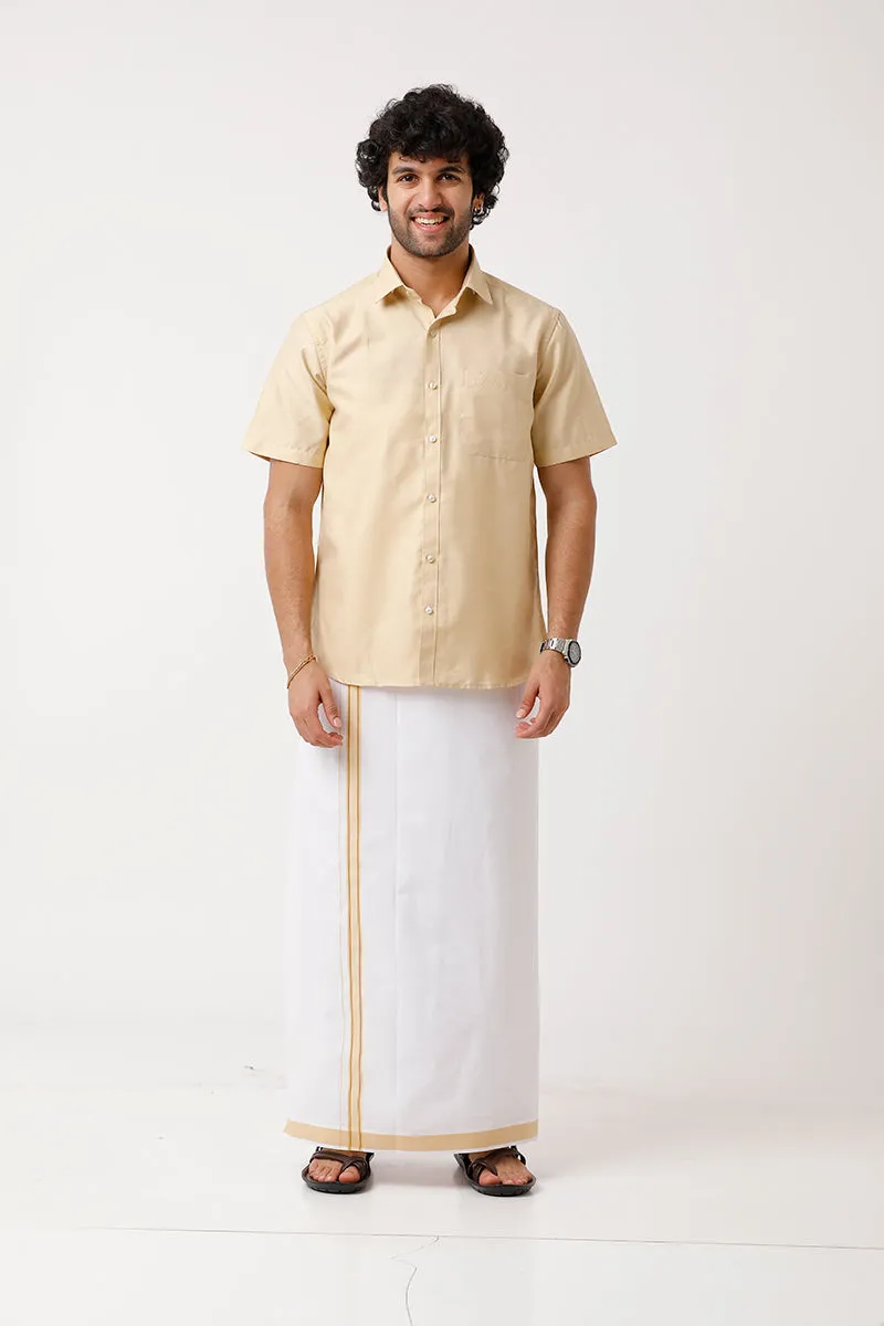 Divine - Flaxen Sandal Cotton Blend Single Layered Dhoti With Fancy Border For Men | Uathayam
