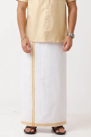 Divine - Flaxen Sandal Cotton Blend Single Layered Dhoti With Fancy Border For Men | Uathayam