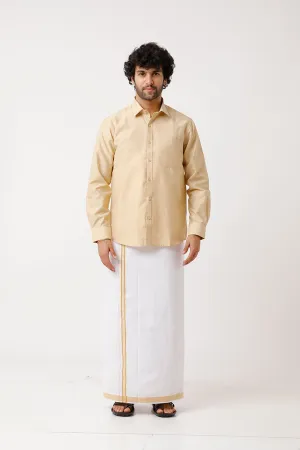 Divine - Flaxen Sandal Matching Shirt and Single Dhoti Set For Men | Uathayam