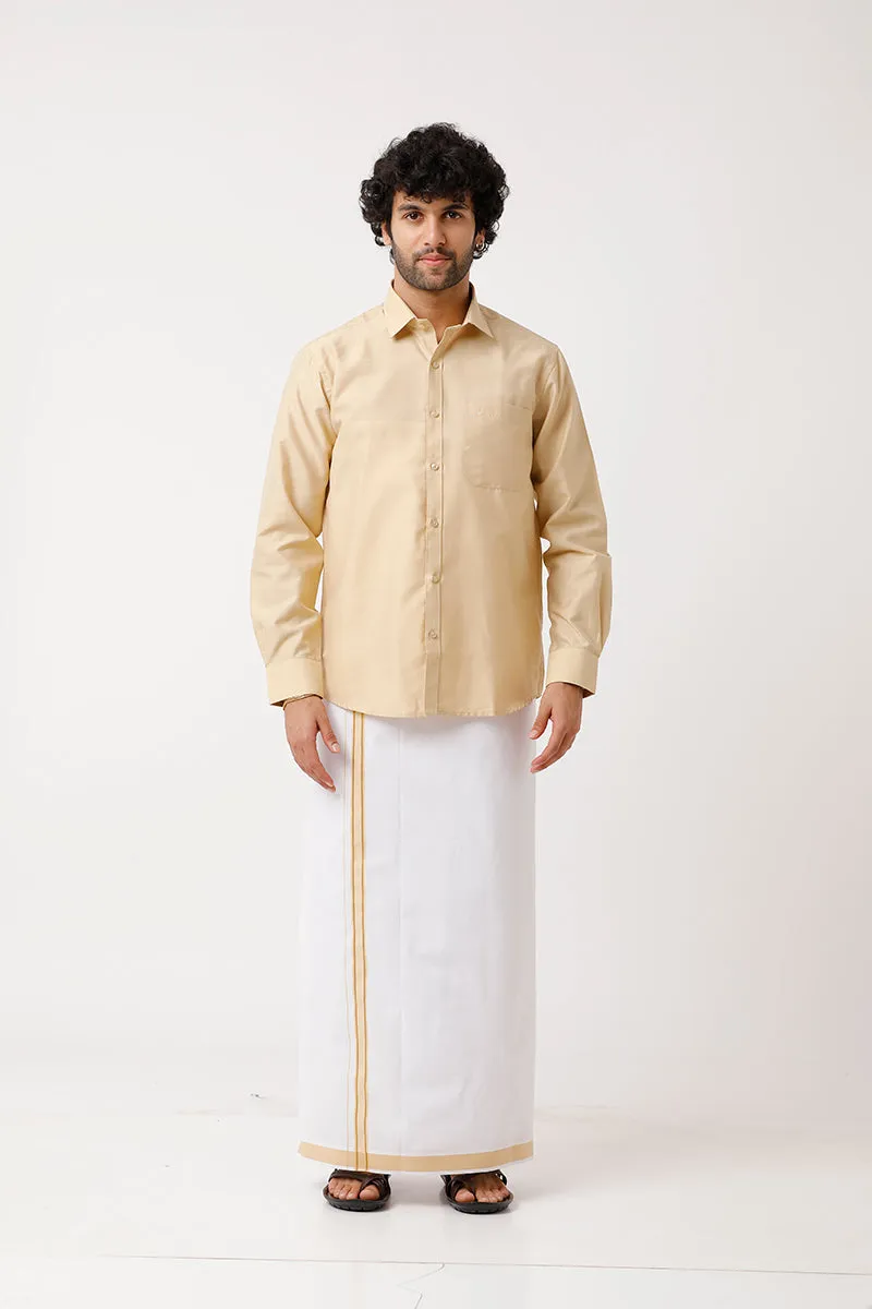 Divine - Flaxen Sandal Matching Shirt and Single Dhoti Set For Men | Uathayam
