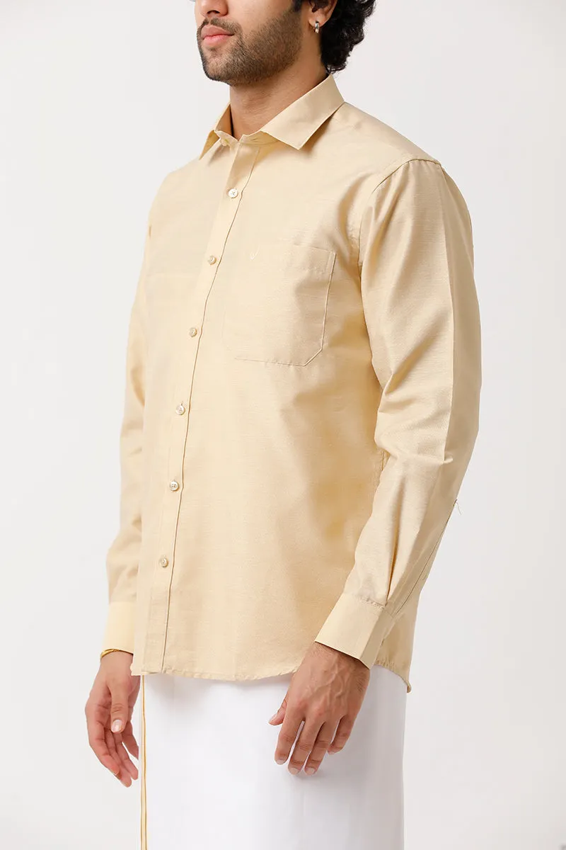Divine - Flaxen Sandal Matching Shirt and Single Dhoti Set For Men | Uathayam