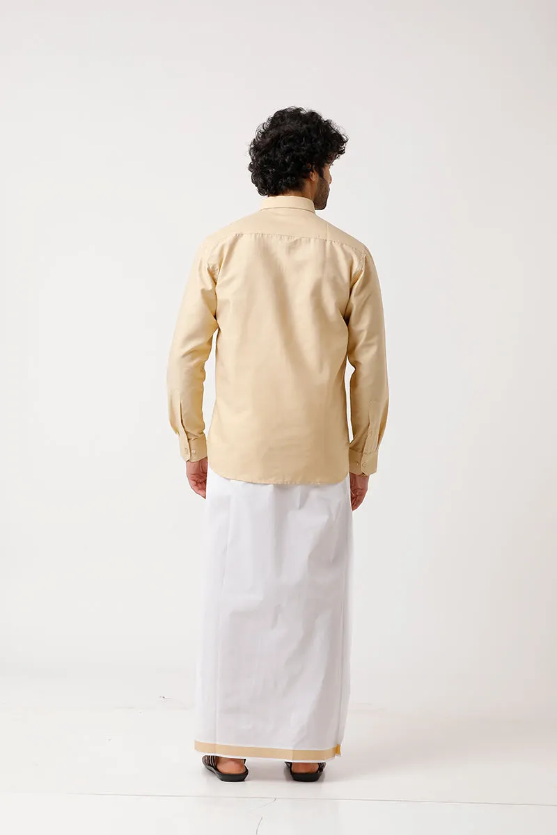 Divine - Flaxen Sandal Matching Shirt and Single Dhoti Set For Men | Uathayam