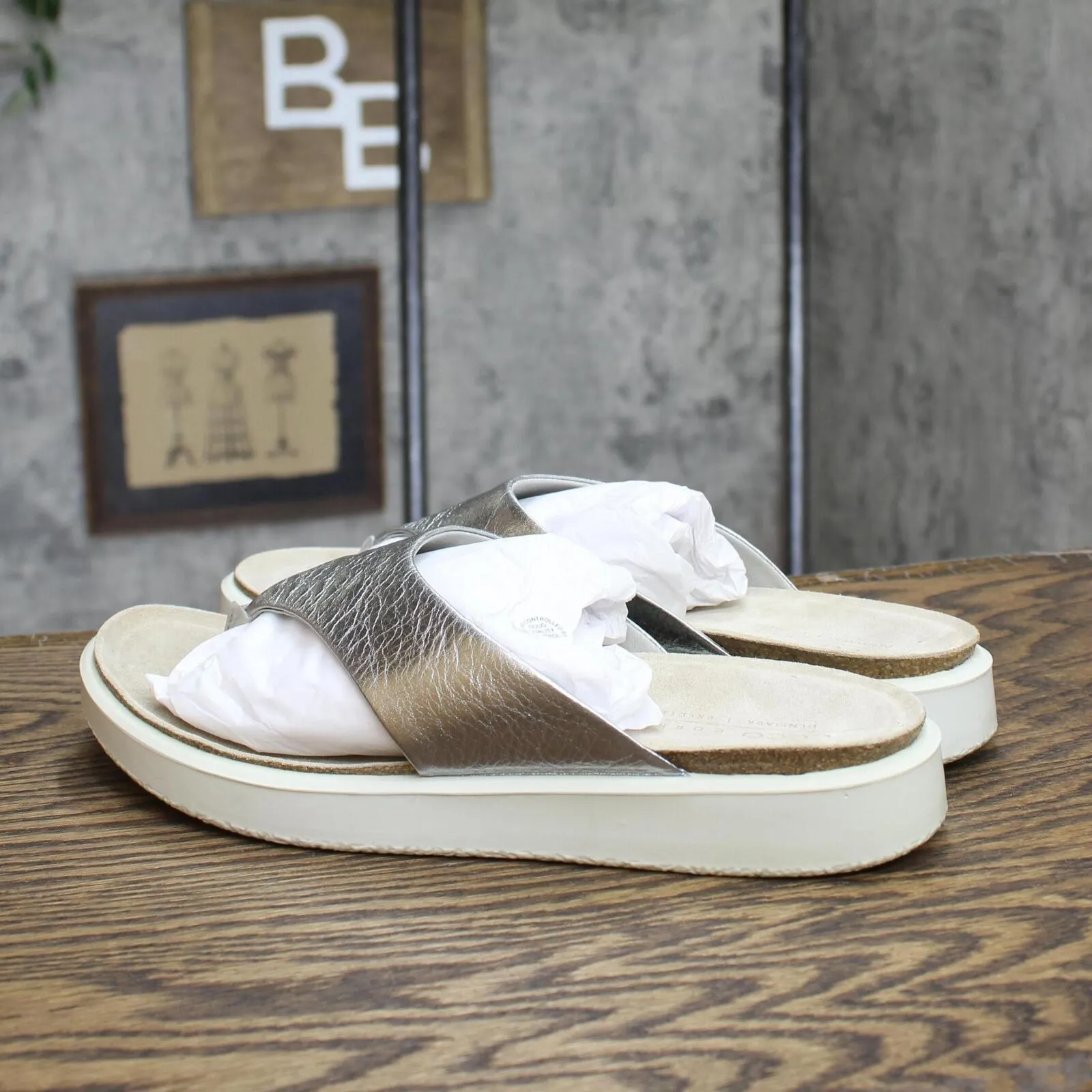 Ecco Women's Corksphere Thong Slide Sandal 271803 Alusilver Gray 10M-10.5M