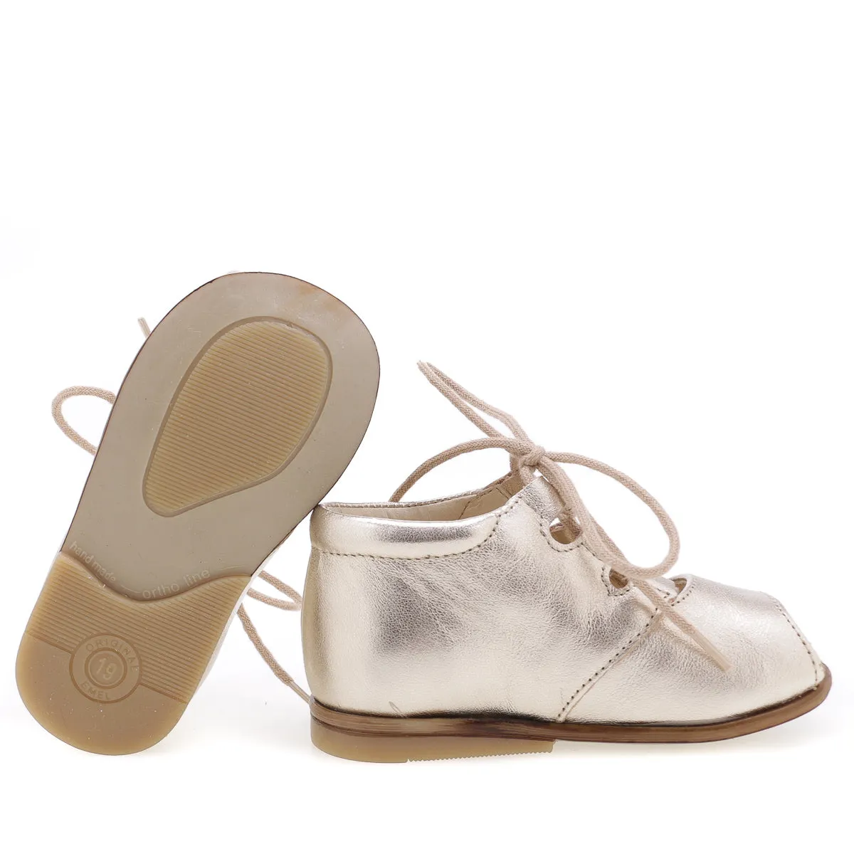 Emel Gold Lace-Up Peep Toe Sandal
