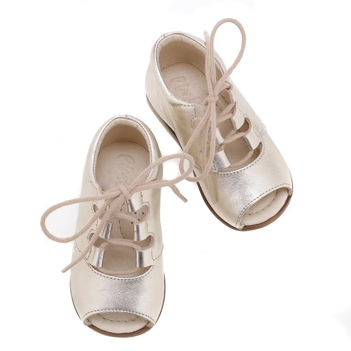 Emel Gold Lace-Up Peep Toe Sandal