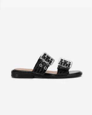 Feminine Buckle Two Strap Sandal Naplack - Black