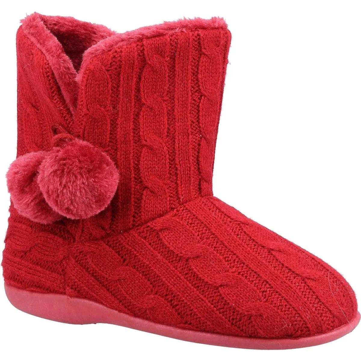 Fleet & Foster Apple Knitted Pom Poms Ladies Bootie Slippers