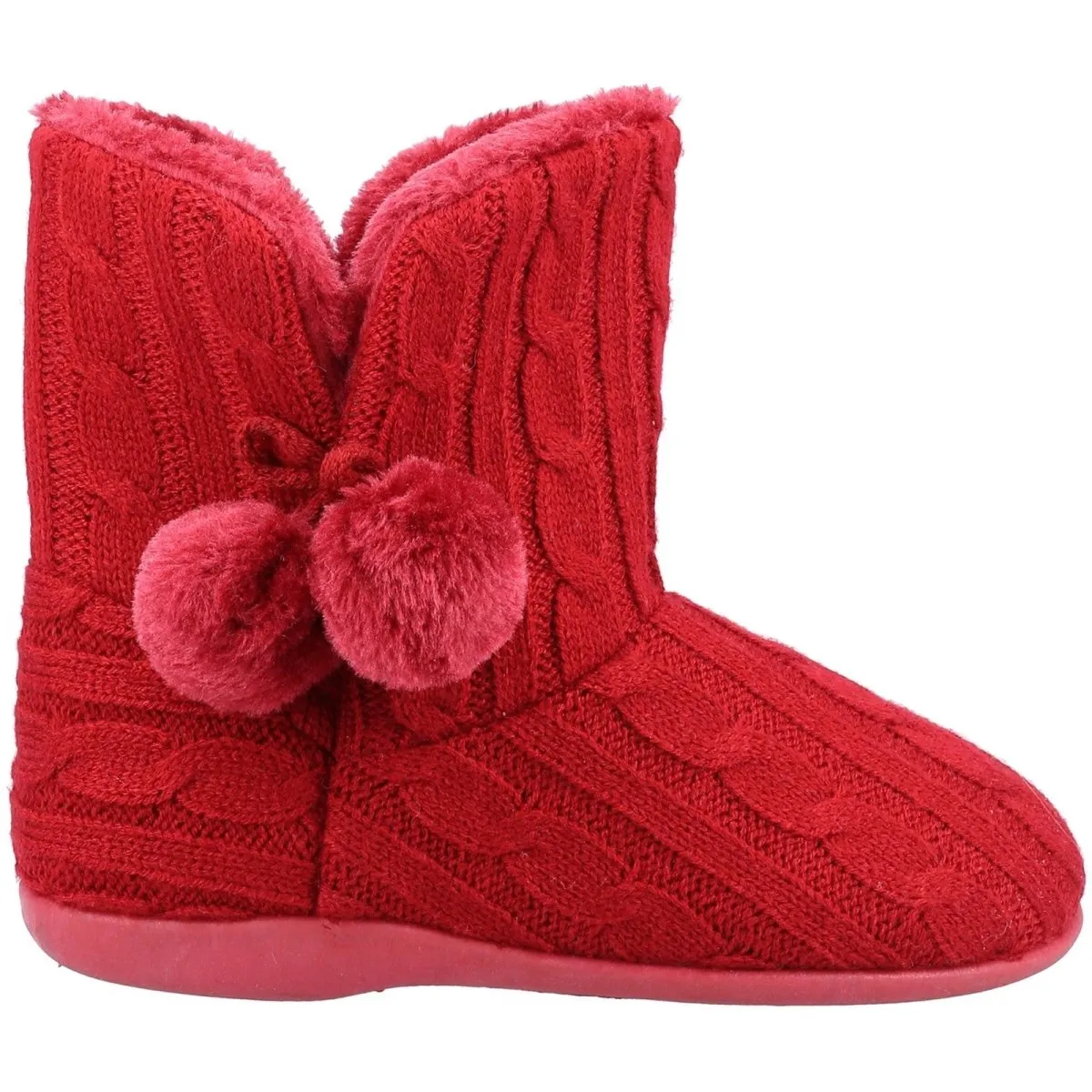 Fleet & Foster Apple Knitted Pom Poms Ladies Bootie Slippers