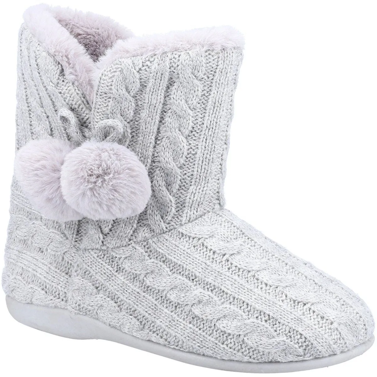 Fleet & Foster Apple Knitted Pom Poms Ladies Bootie Slippers
