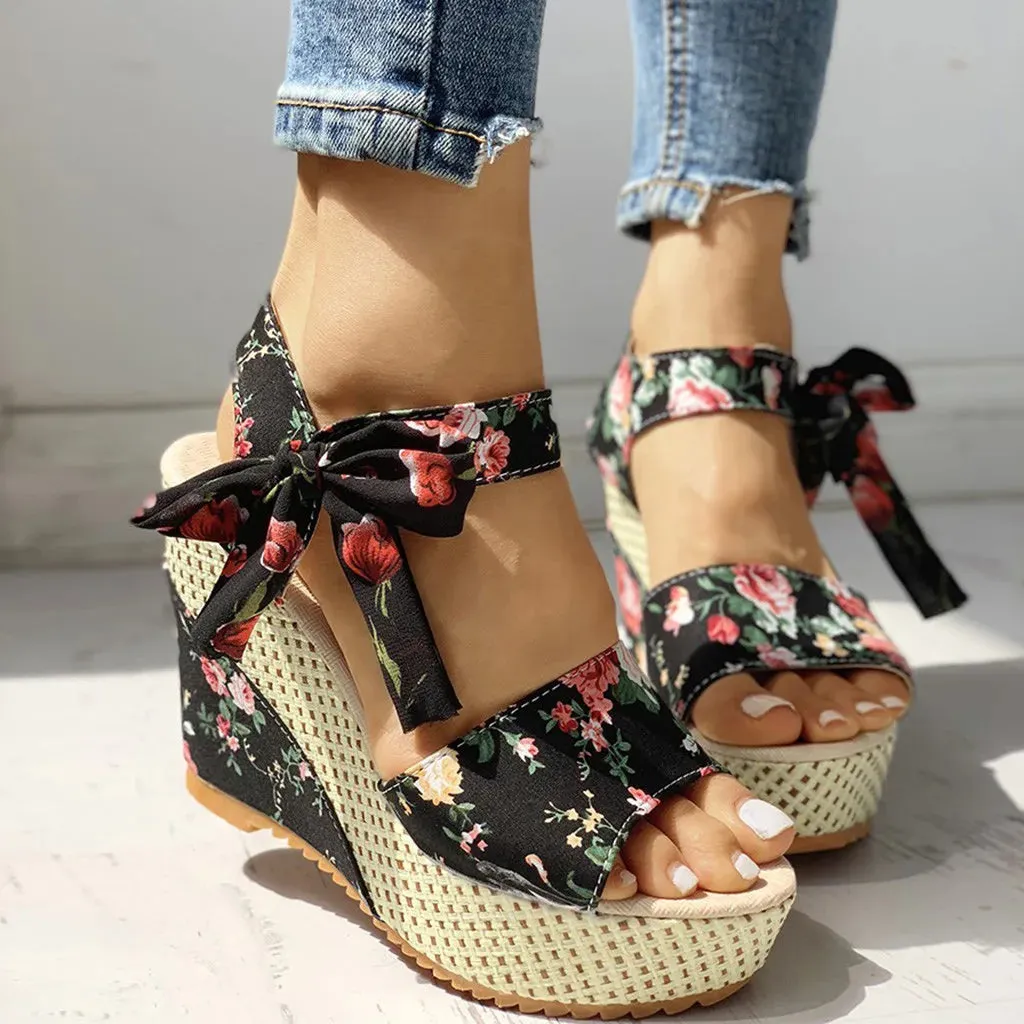 Floral Wedge Sandals | High Platform | Elegant & Trendy