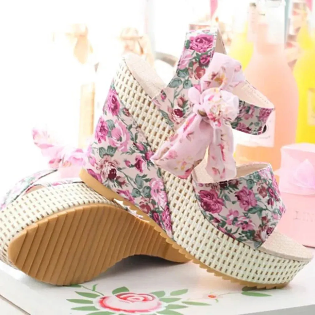 Floral Wedge Sandals | High Platform | Elegant & Trendy