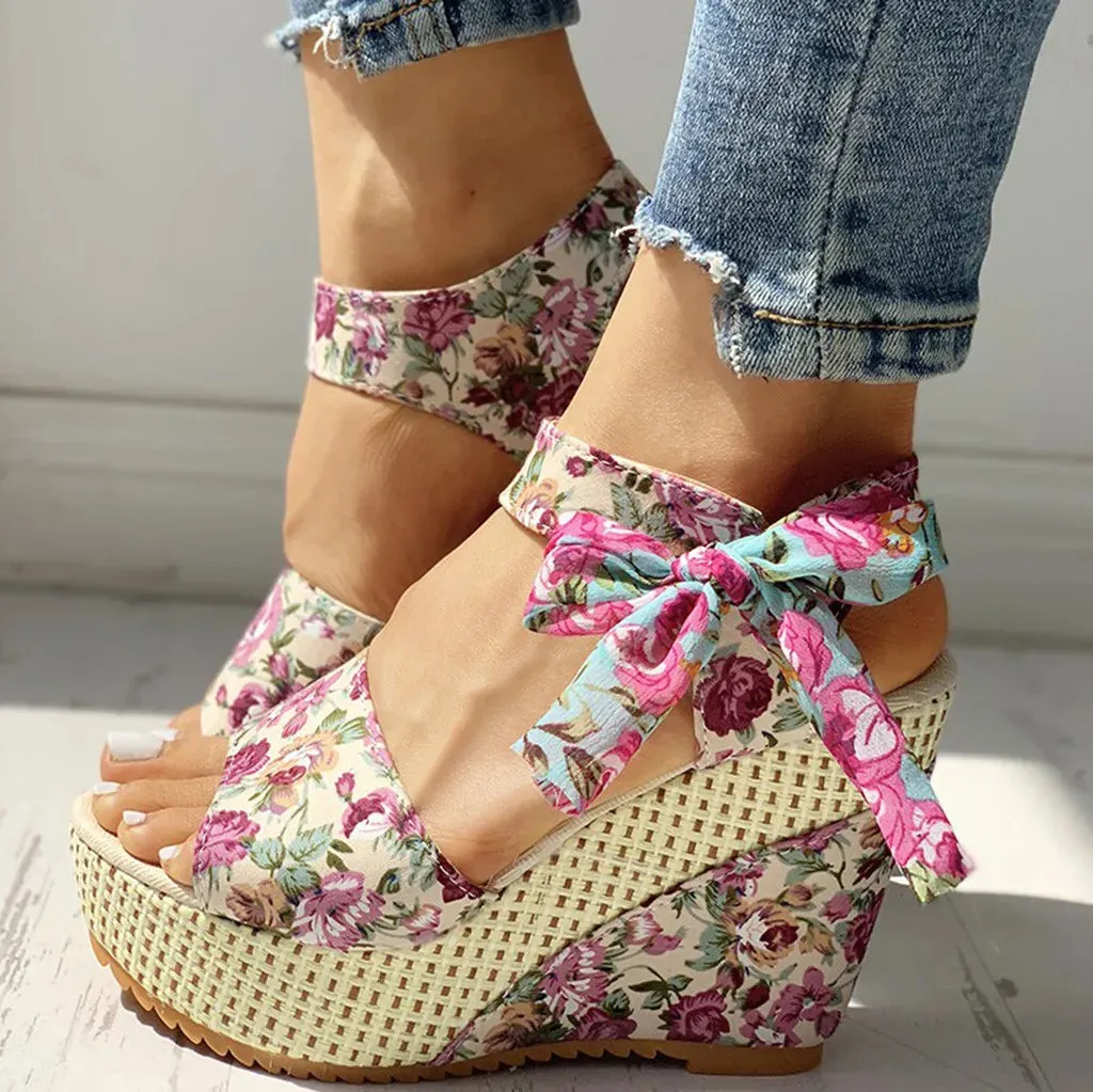 Floral Wedge Sandals | High Platform | Elegant & Trendy
