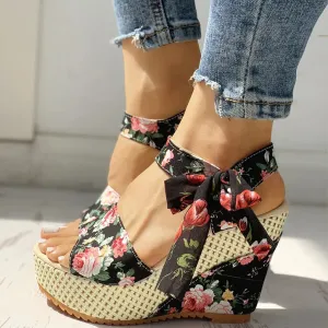 Floral Wedge Sandals | High Platform | Elegant & Trendy