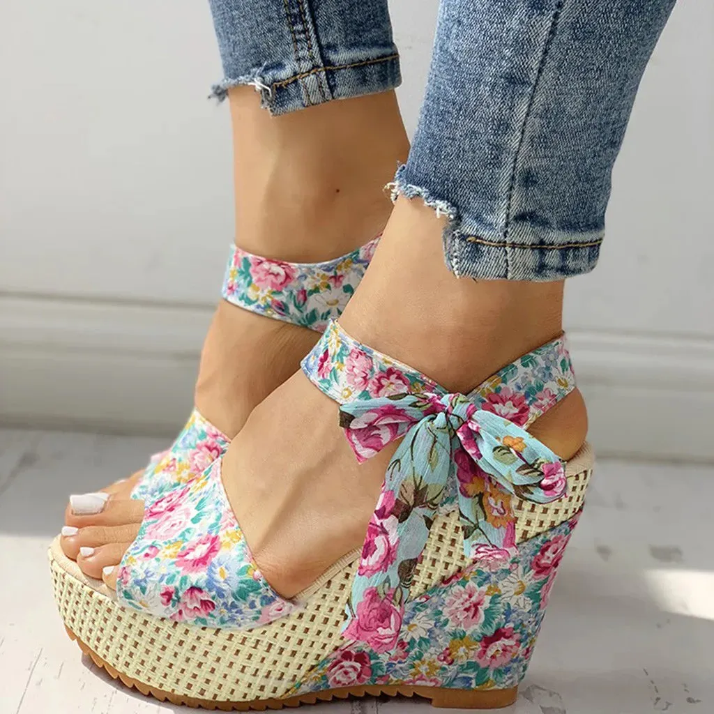 Floral Wedge Sandals | High Platform | Elegant & Trendy