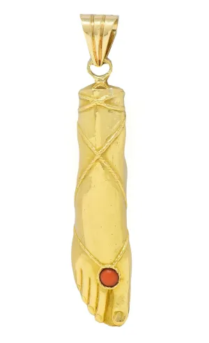 Fred Paris 1970's French Coral 18 Karat Yellow Gold Vintage Foot Pendant