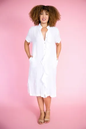 Frill Front Midi Dress | White
