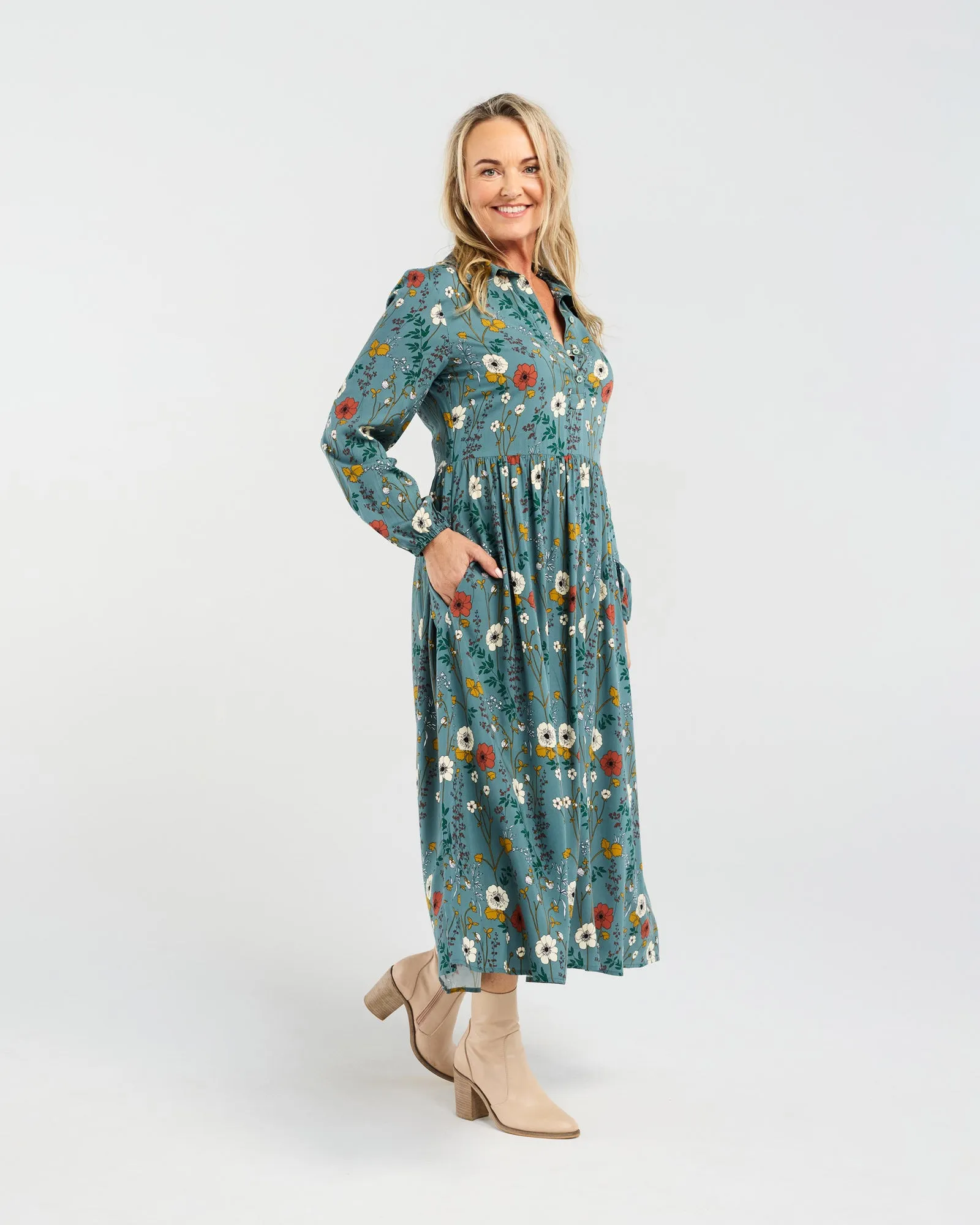 Geneva Button Placket Dress (Blue)