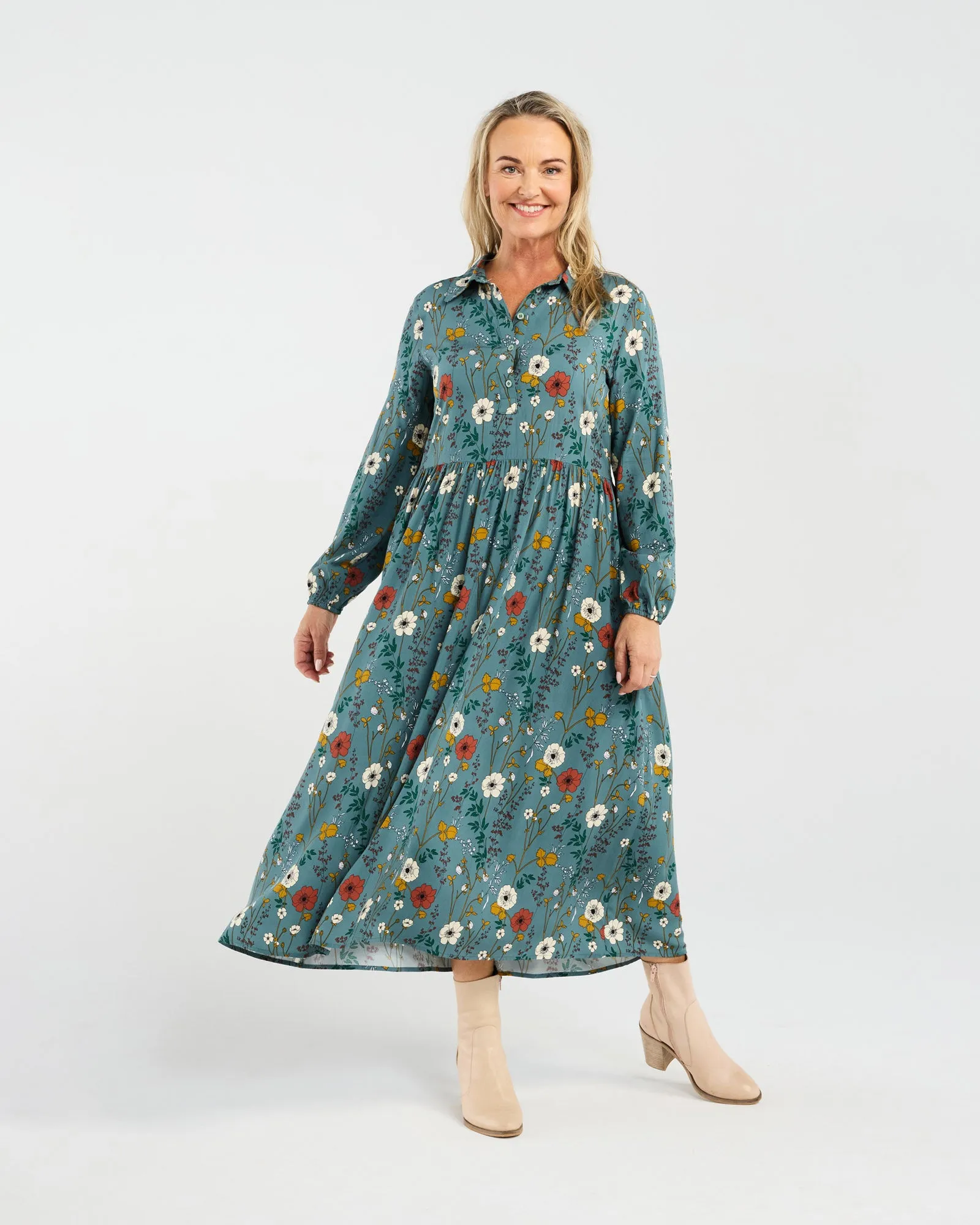 Geneva Button Placket Dress (Blue)