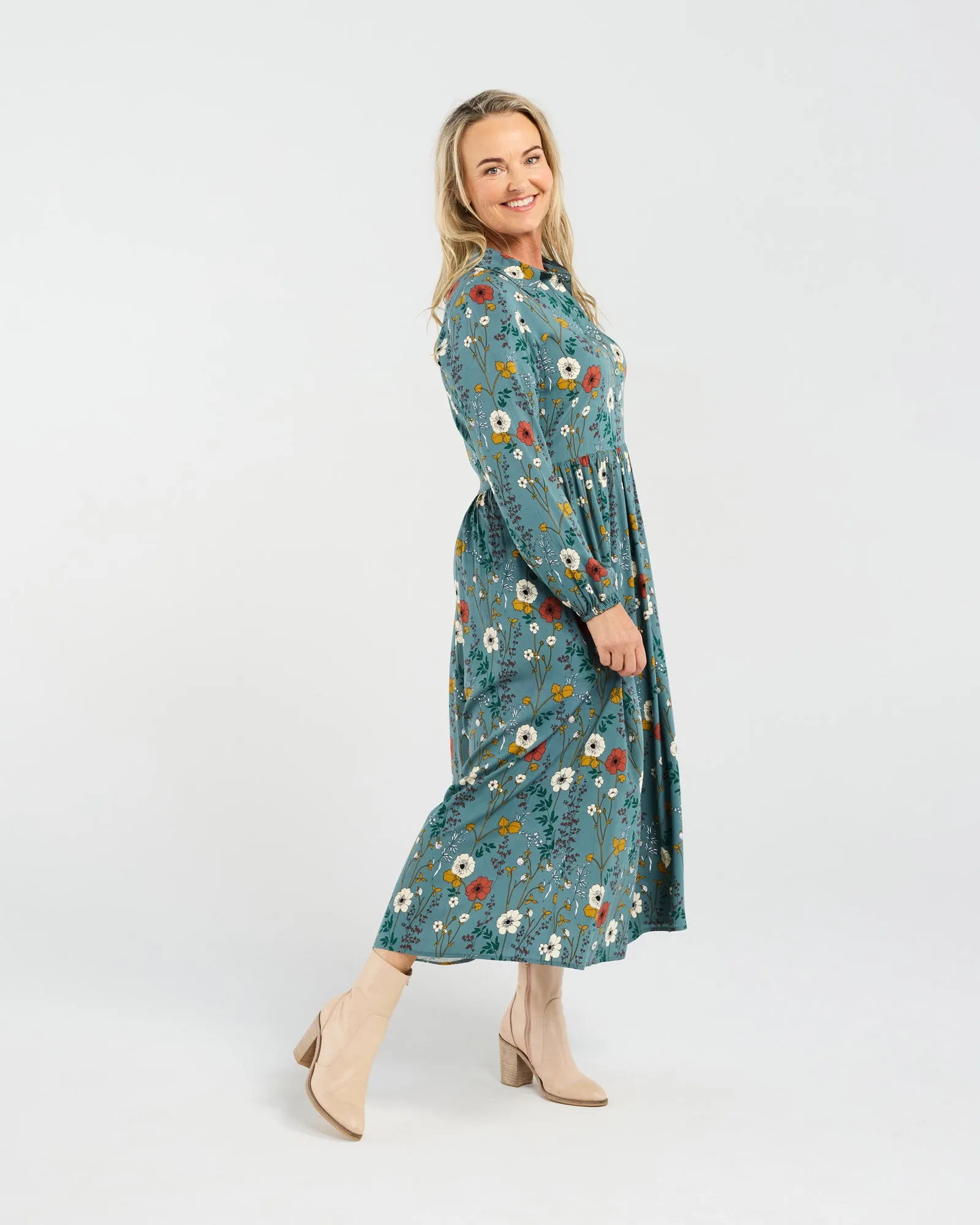 Geneva Button Placket Dress (Blue)