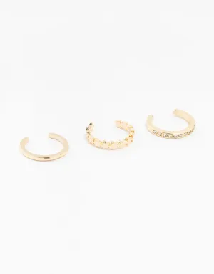 Gold Straight & Crystal Toe Rings 3-Pack
