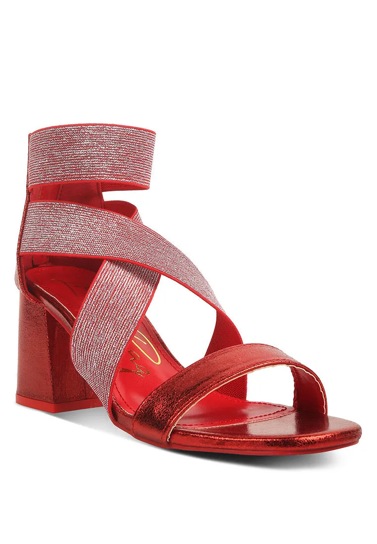 Huskies Metallic Faux Leather Block Heel Sandals