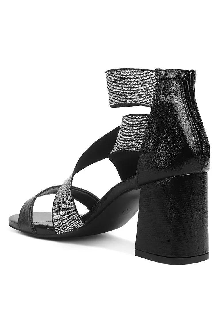 Huskies Metallic Faux Leather Block Heel Sandals