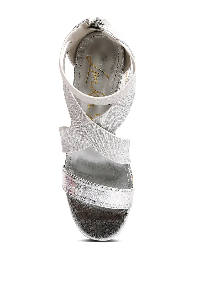 Huskies Metallic Faux Leather Block Heel Sandals