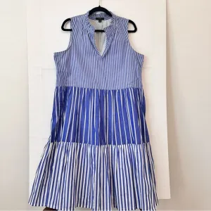 J Crew Strapless Nautical Blue and White Dress Lined Size Large