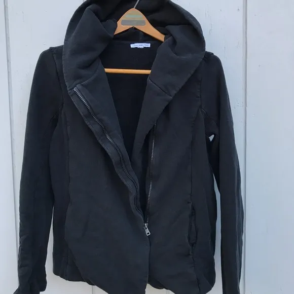 James Perse Moto Hoodie Jacket Asymmetrical Zip