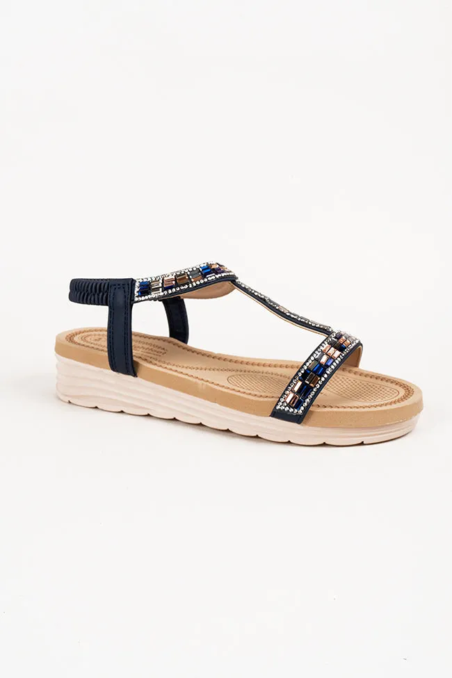 Jemma T Bar Diamanti Navy Ladies Sandal