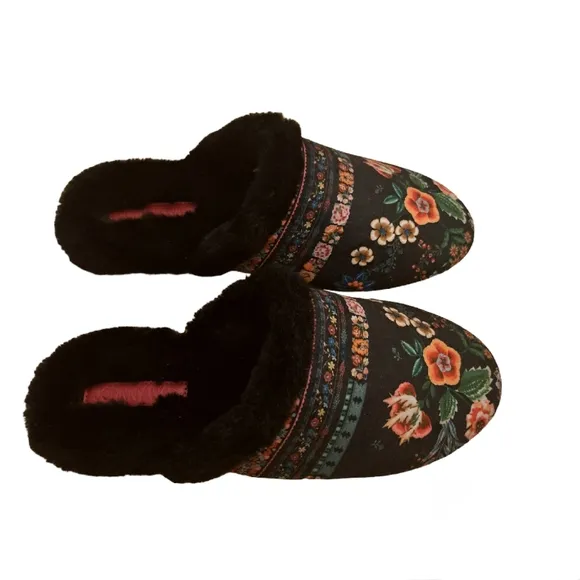 Johnny Was Ardell Floral Faux Fur Slippers