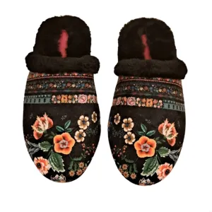 Johnny Was Ardell Floral Faux Fur Slippers