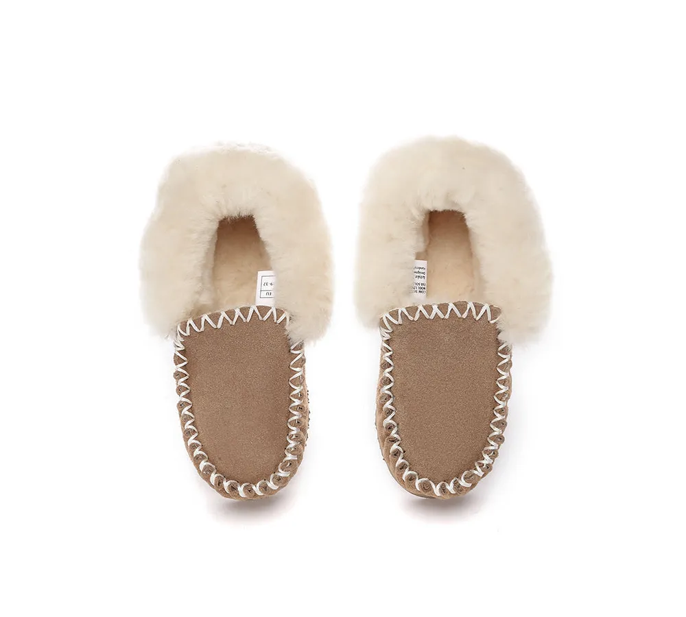 Kids Sheepskin Wool Ankle Slippers Popo Moccasin