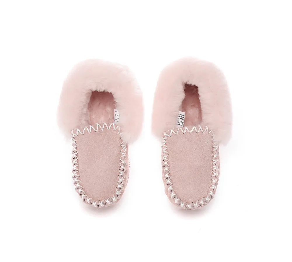 Kids Sheepskin Wool Ankle Slippers Popo Moccasin