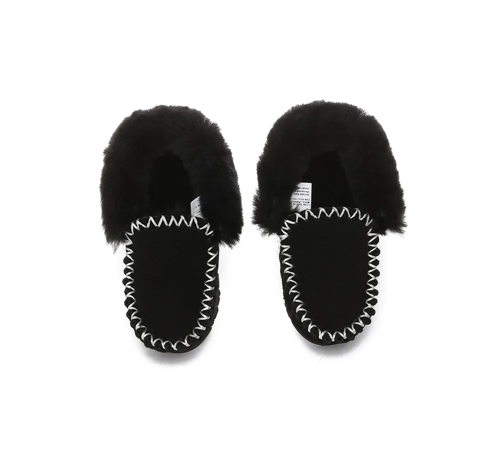 Kids Sheepskin Wool Ankle Slippers Popo Moccasin