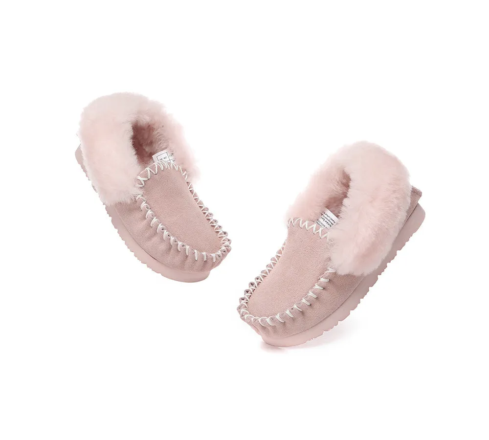 Kids Sheepskin Wool Ankle Slippers Popo Moccasin
