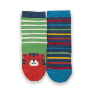 Kite 2 Pack Grippy Socks 4674-Ybh Green Tiger Face