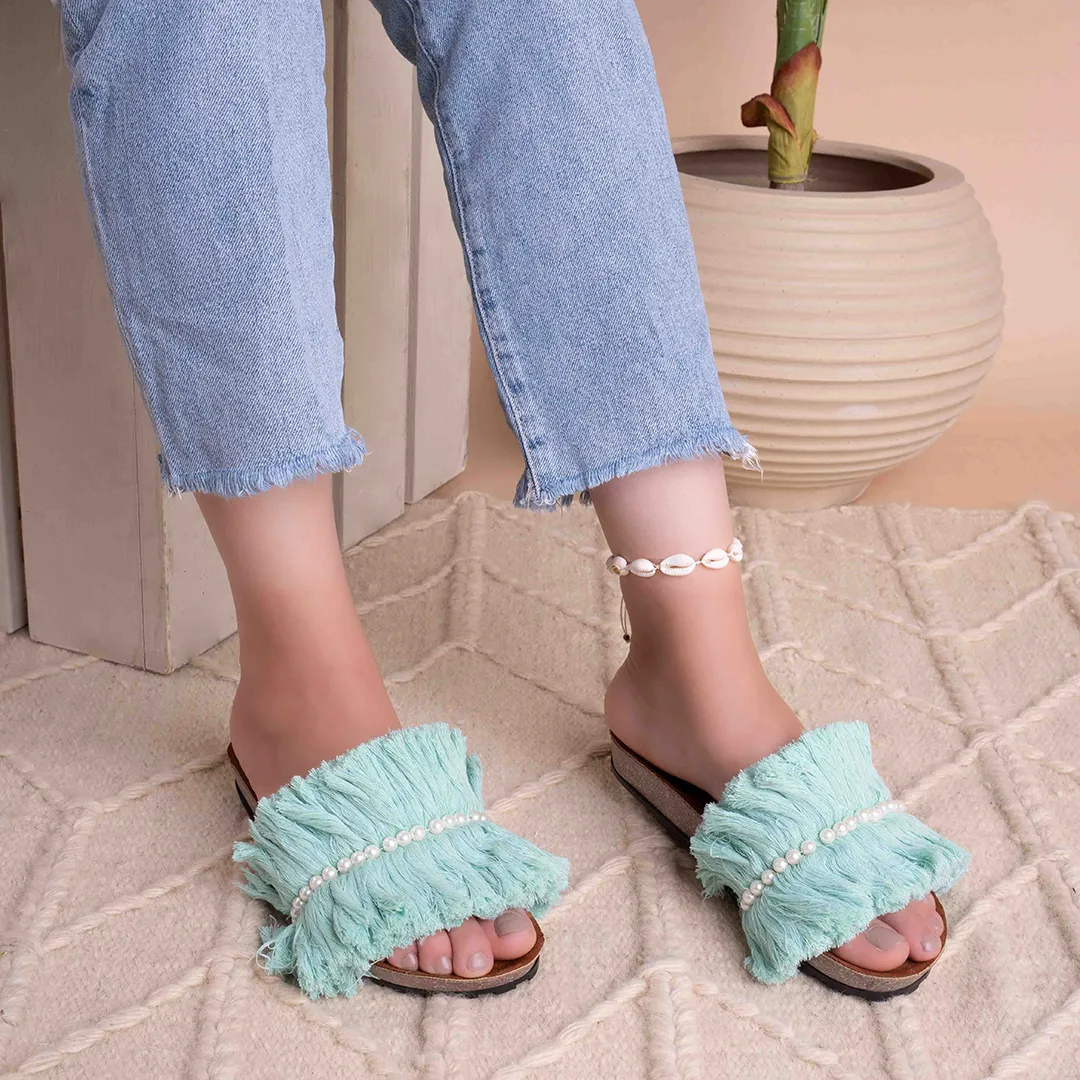 KnotComfort Macrame Slippers - Light Green