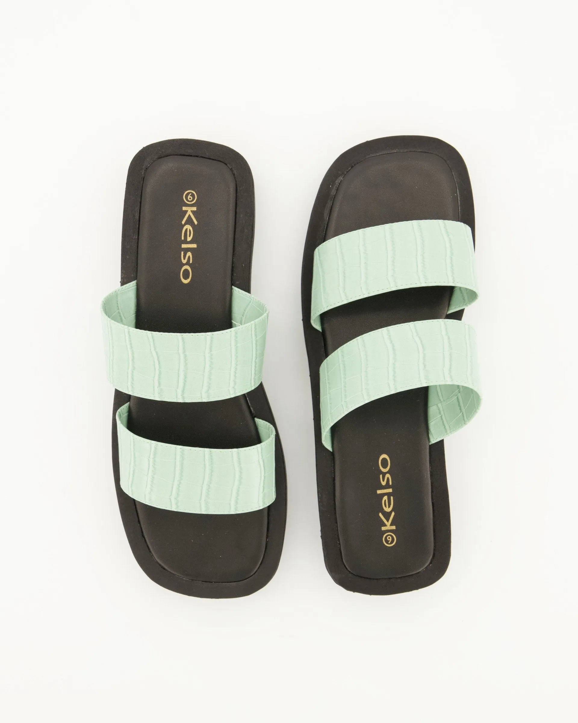 Ladies Double Strap Push-In Mule - Mint