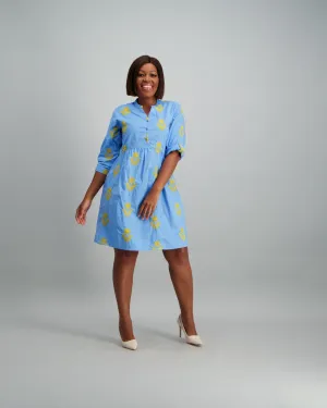 Ladies Embroided Cotton Shirt Dress - Blue