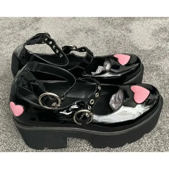 Lamoda Ironic Platform Mary Janes Black Patent Leacher NEW Size 6.5