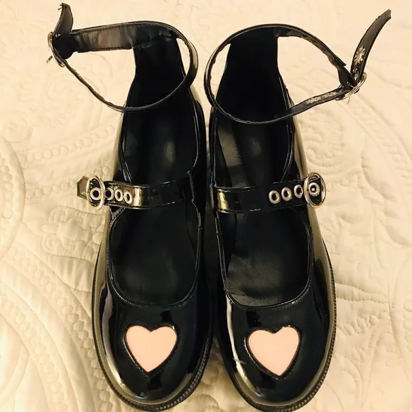 Lamoda Ironic Platform Mary Janes Black Patent Leacher NEW Size 6.5