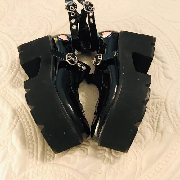Lamoda Ironic Platform Mary Janes Black Patent Leacher NEW Size 6.5