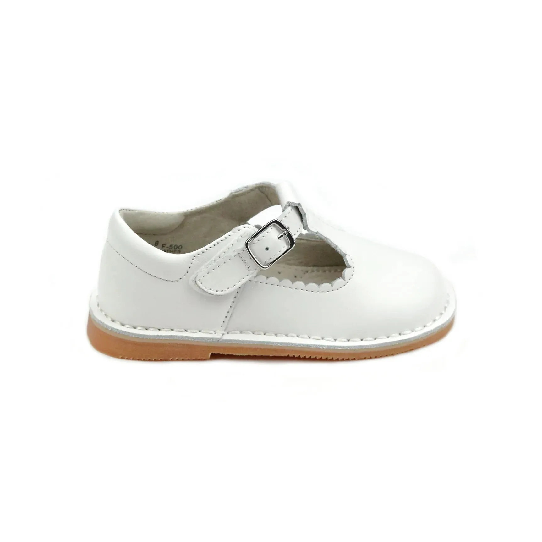 L'AMOUR Selina Scalloped T-Strap Mary Jane - White